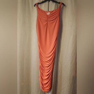 Club L London Off The Shoulder Ruched Coral Maxi Dress, Sz 8, EUC